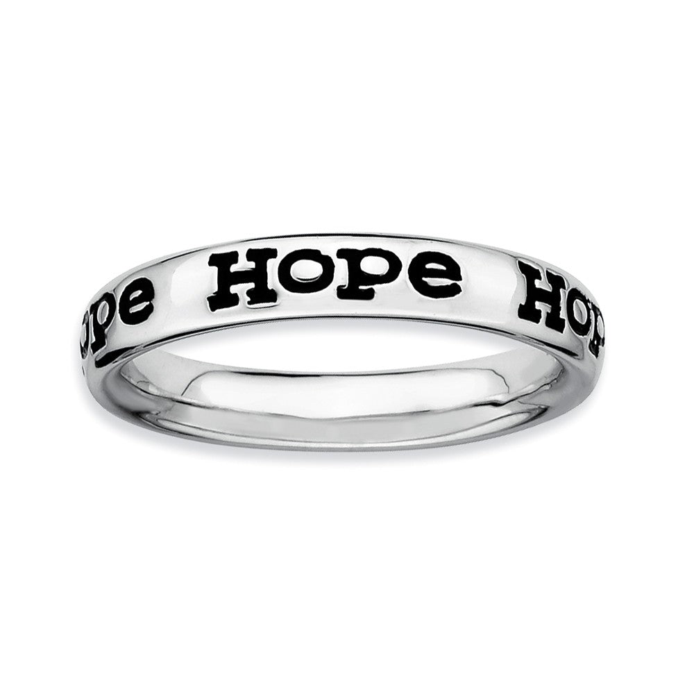 Sterling Silver and Black Enameled Stackable Hope Band, Item R8906 by The Black Bow Jewelry Co.