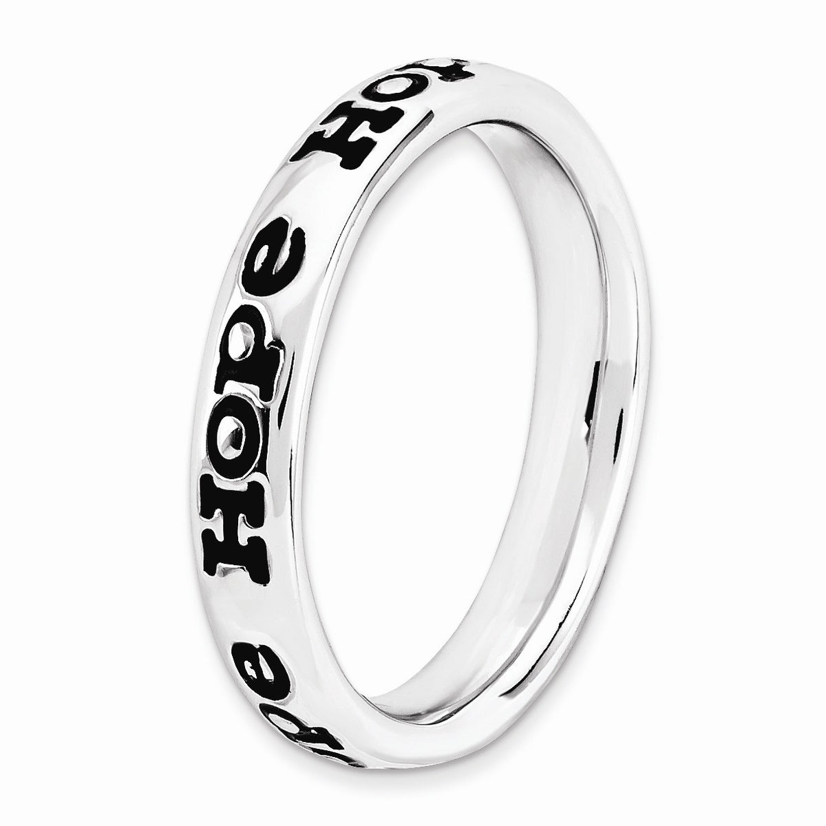 Alternate view of the Sterling Silver and Black Enameled Stackable Hope Band by The Black Bow Jewelry Co.