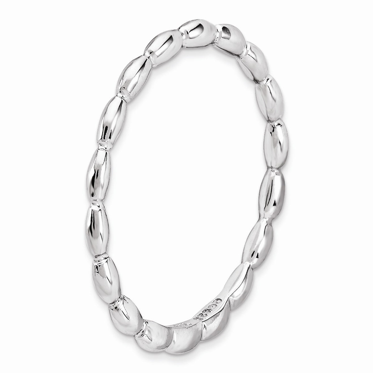 Alternate view of the 1.5mm Rhodium Plated Sterling Silver Stackable Rice Bead Band, Size 5 by The Black Bow Jewelry Co.