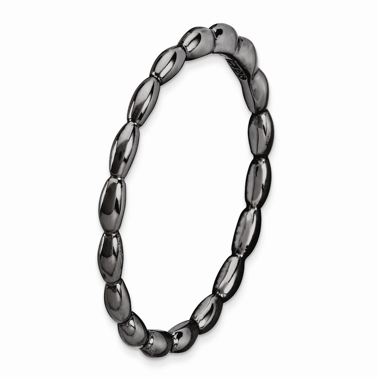 Alternate view of the 1.5mm Black Plated Sterling Silver Stackable Rice Bead Band by The Black Bow Jewelry Co.