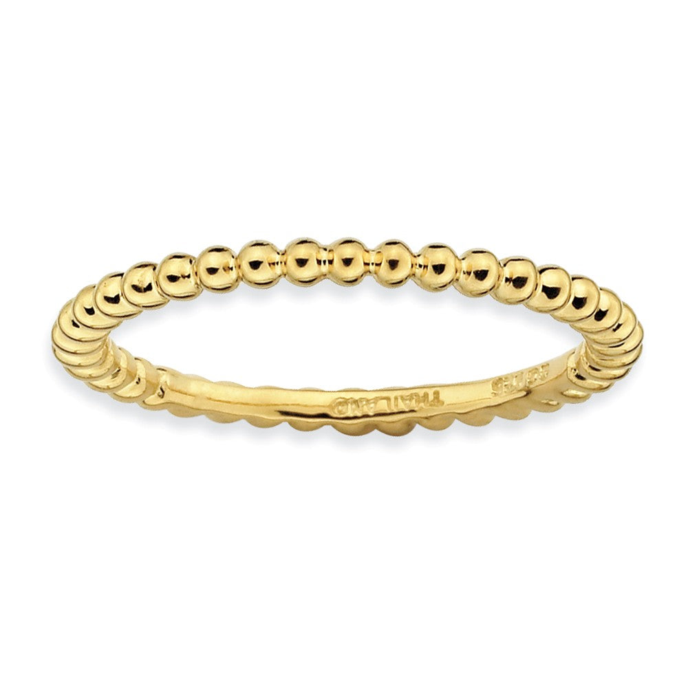 1.5mm 14k Yellow Gold Plated Sterling Silver Stackable Beaded Band, Item R8919 by The Black Bow Jewelry Co.