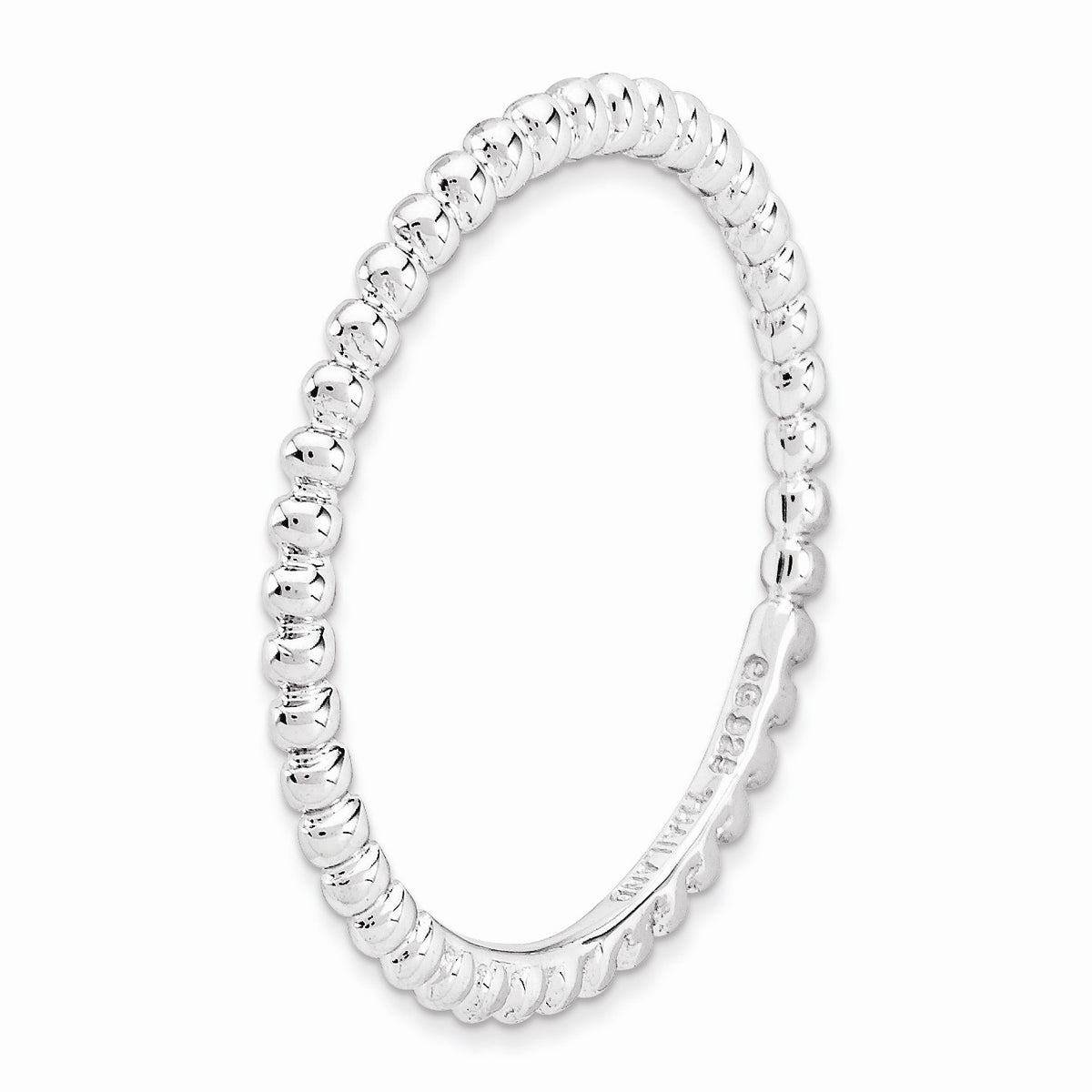 Alternate view of the 1.5mm Rhodium Plated Sterling Silver Stackable Beaded Band by The Black Bow Jewelry Co.