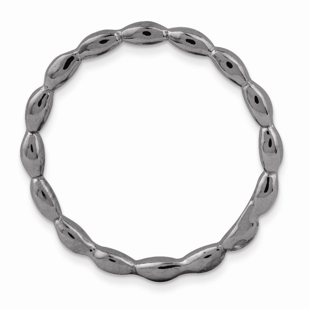 Alternate view of the 2.25mm Black Plated Sterling Silver Stackable Rice Bead Band by The Black Bow Jewelry Co.