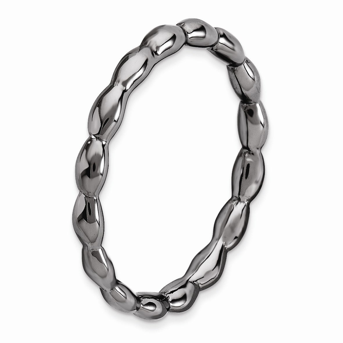 Alternate view of the 2.25mm Black Plated Sterling Silver Stackable Rice Bead Band by The Black Bow Jewelry Co.