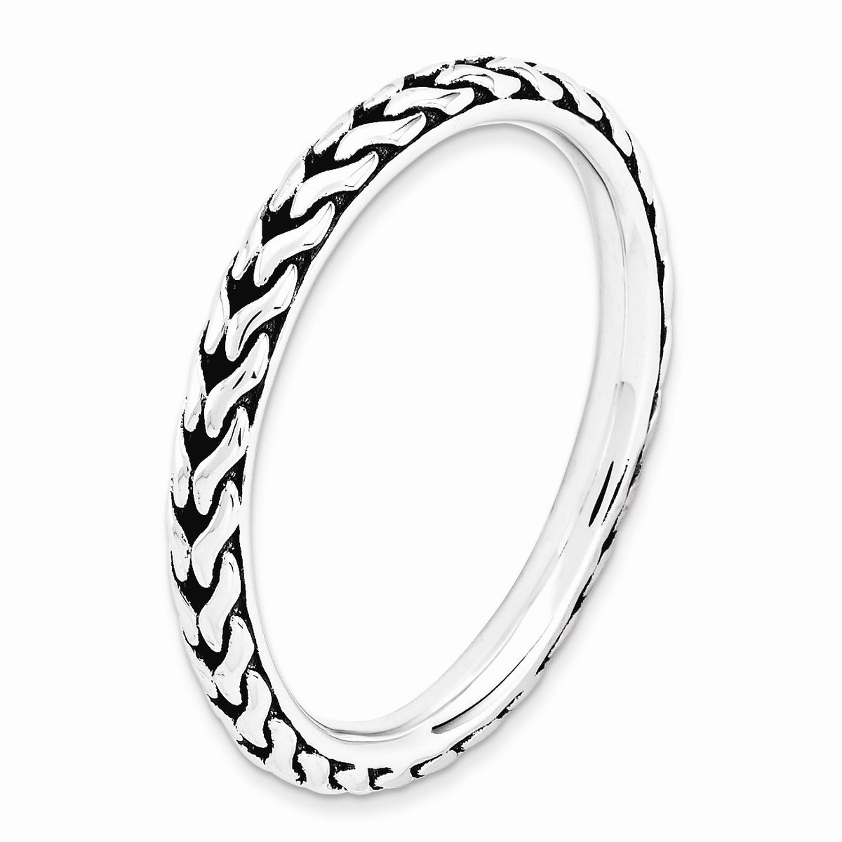 Alternate view of the 2.5mm Sterling Silver Stackable Antiqued Woven Band, Size 5 by The Black Bow Jewelry Co.
