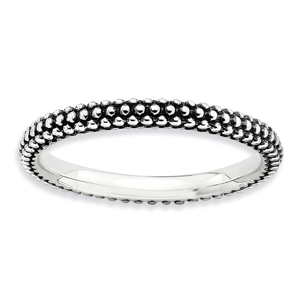 2.5mm Sterling Silver Stackable Antiqued Small Bead Band, Item R8941 by The Black Bow Jewelry Co.