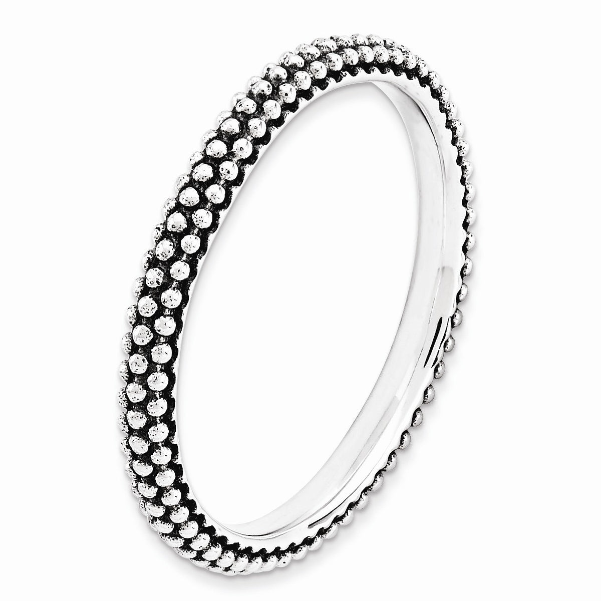 Alternate view of the 2.5mm Sterling Silver Stackable Antiqued Small Bead Band, Size 5 by The Black Bow Jewelry Co.