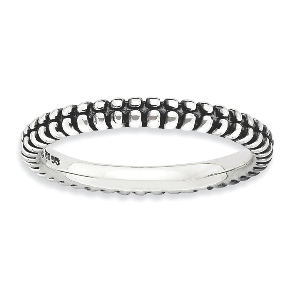 2.5mm Sterling Silver Stackable Antiqued Side Bead Band, Item R8942 by The Black Bow Jewelry Co.