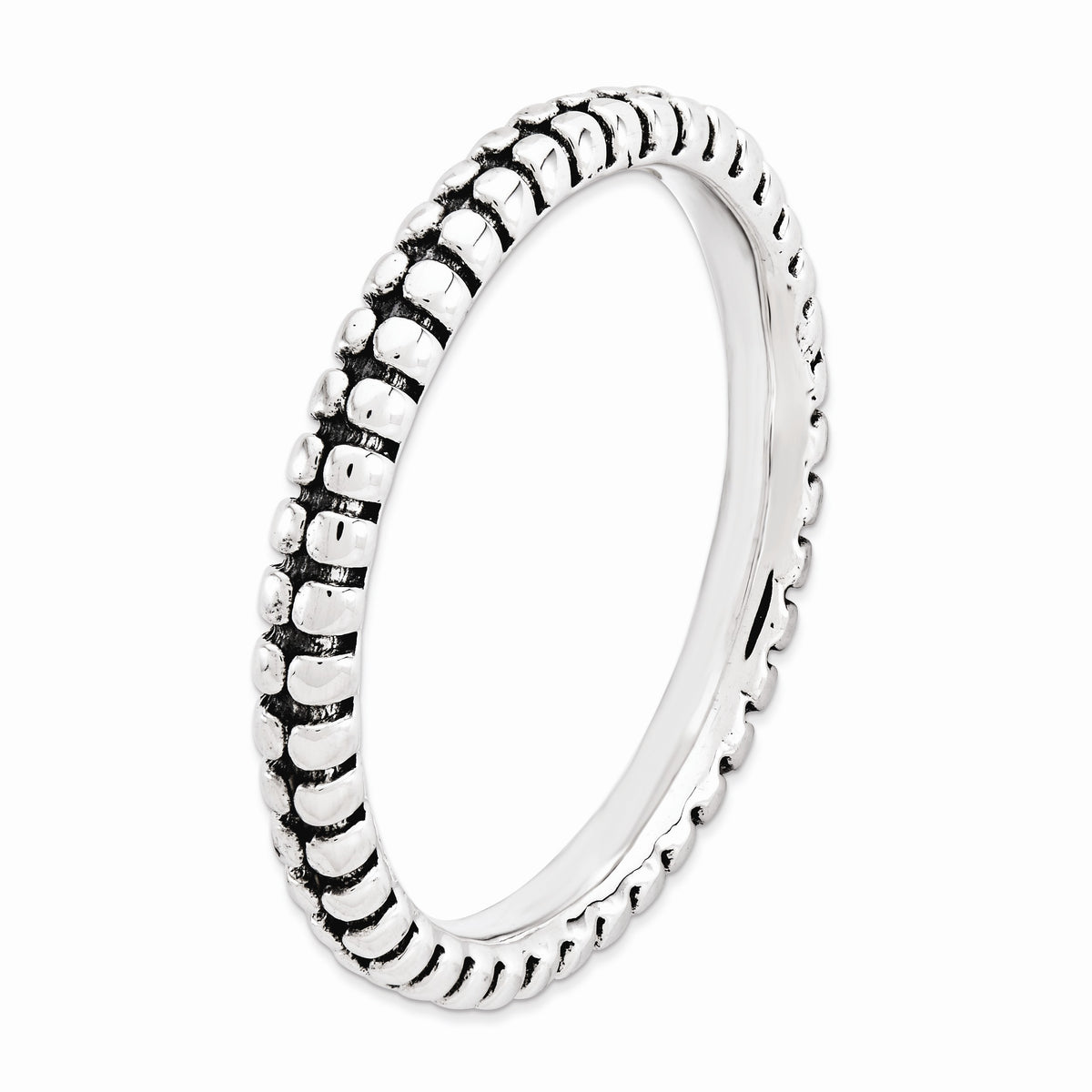 Alternate view of the 2.5mm Sterling Silver Stackable Antiqued Side Bead Band, Size 5 by The Black Bow Jewelry Co.