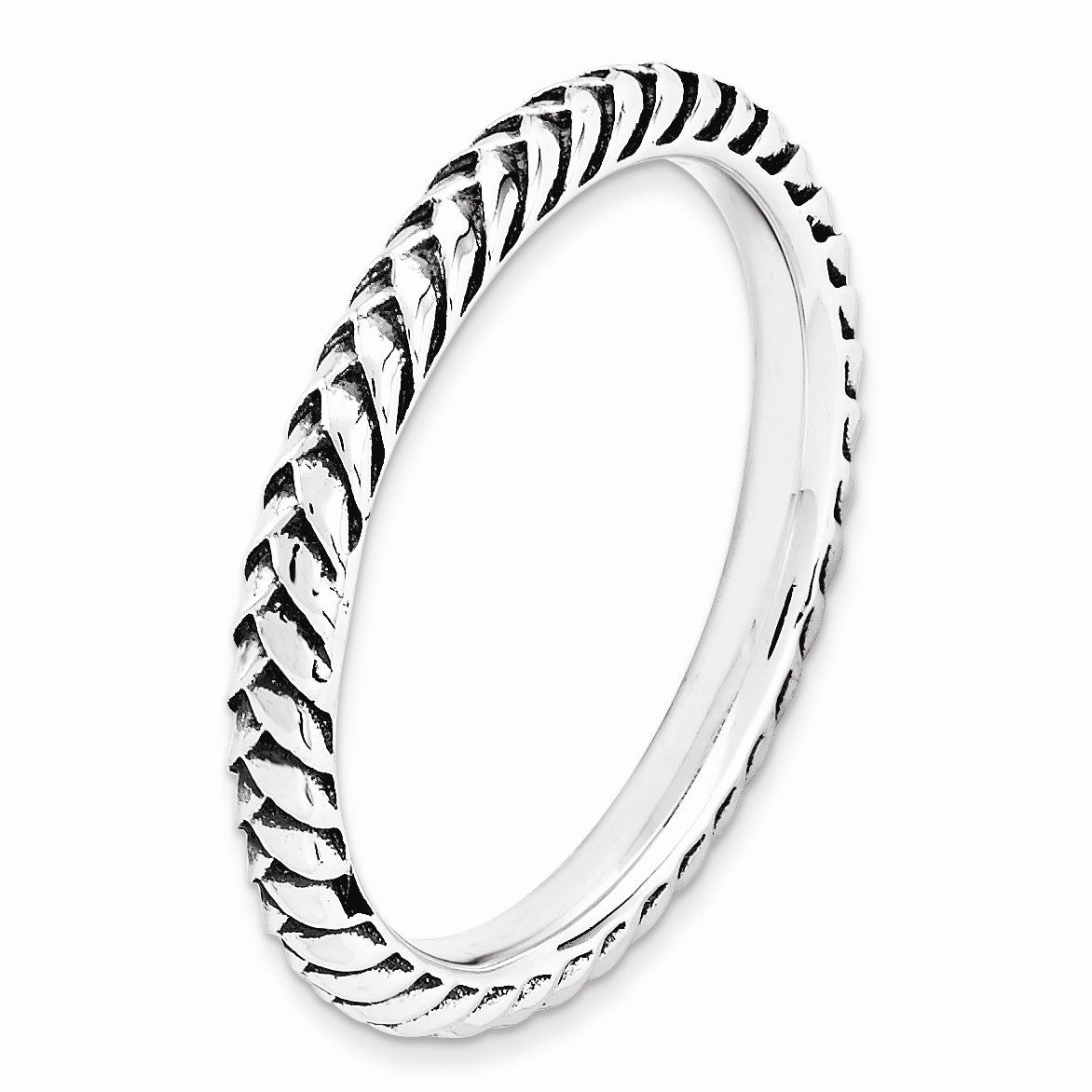 Alternate view of the 2.5mm Sterling Silver Stackable Antiqued Wheat Band, Size 5 by The Black Bow Jewelry Co.