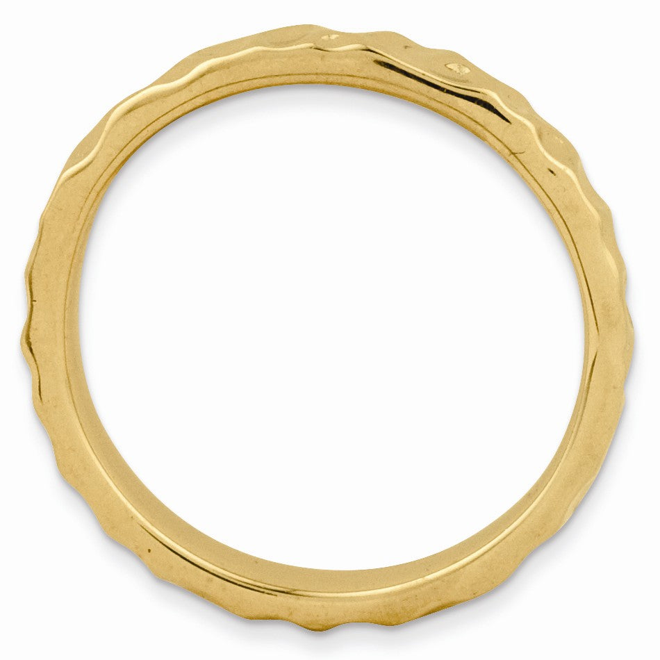 Alternate view of the 3.25mm 14k Yellow Gold Plated Sterling Silver Hammered Stackable Band by The Black Bow Jewelry Co.