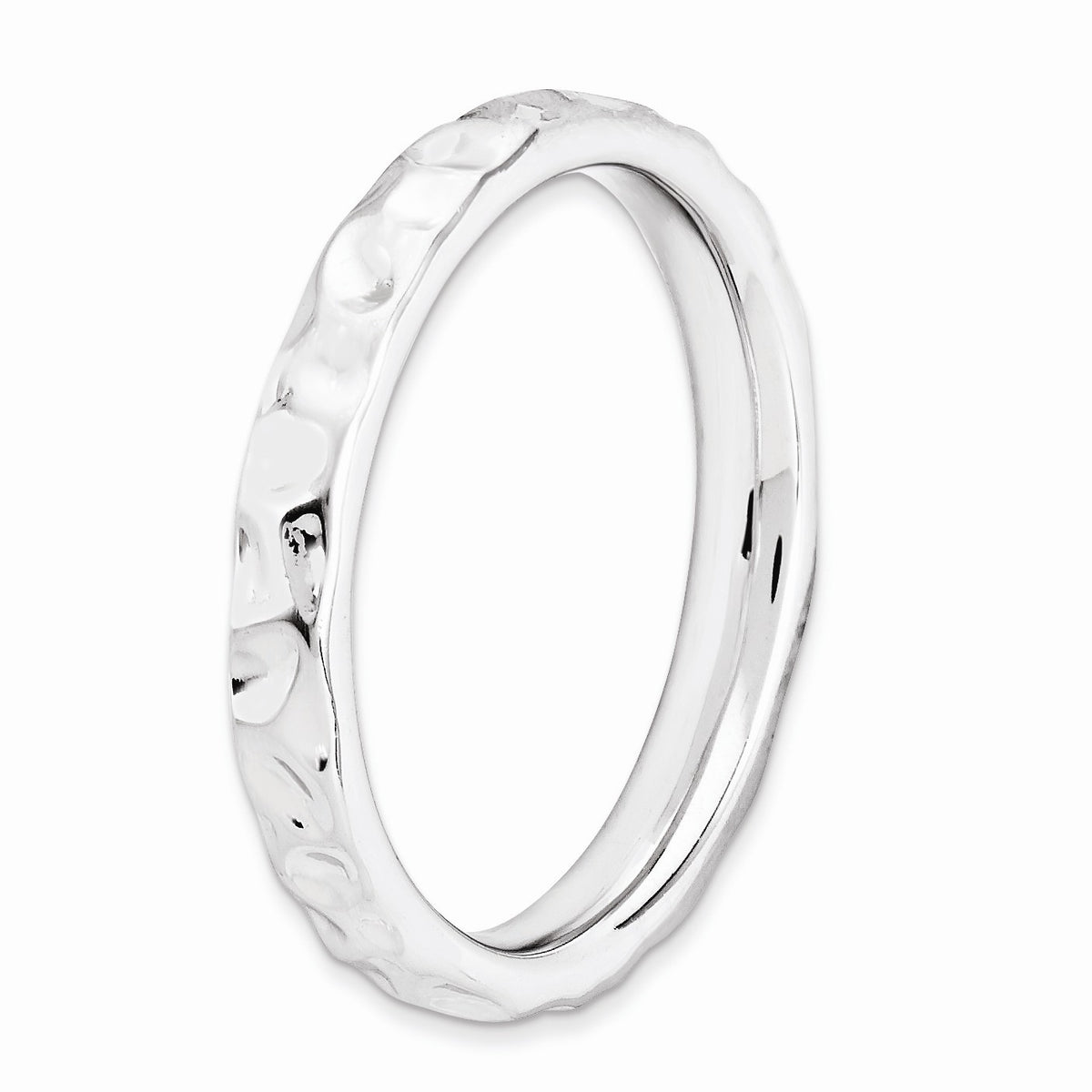 Alternate view of the 3.25mm Sterling Silver Stackable Hammered Polished Band by The Black Bow Jewelry Co.