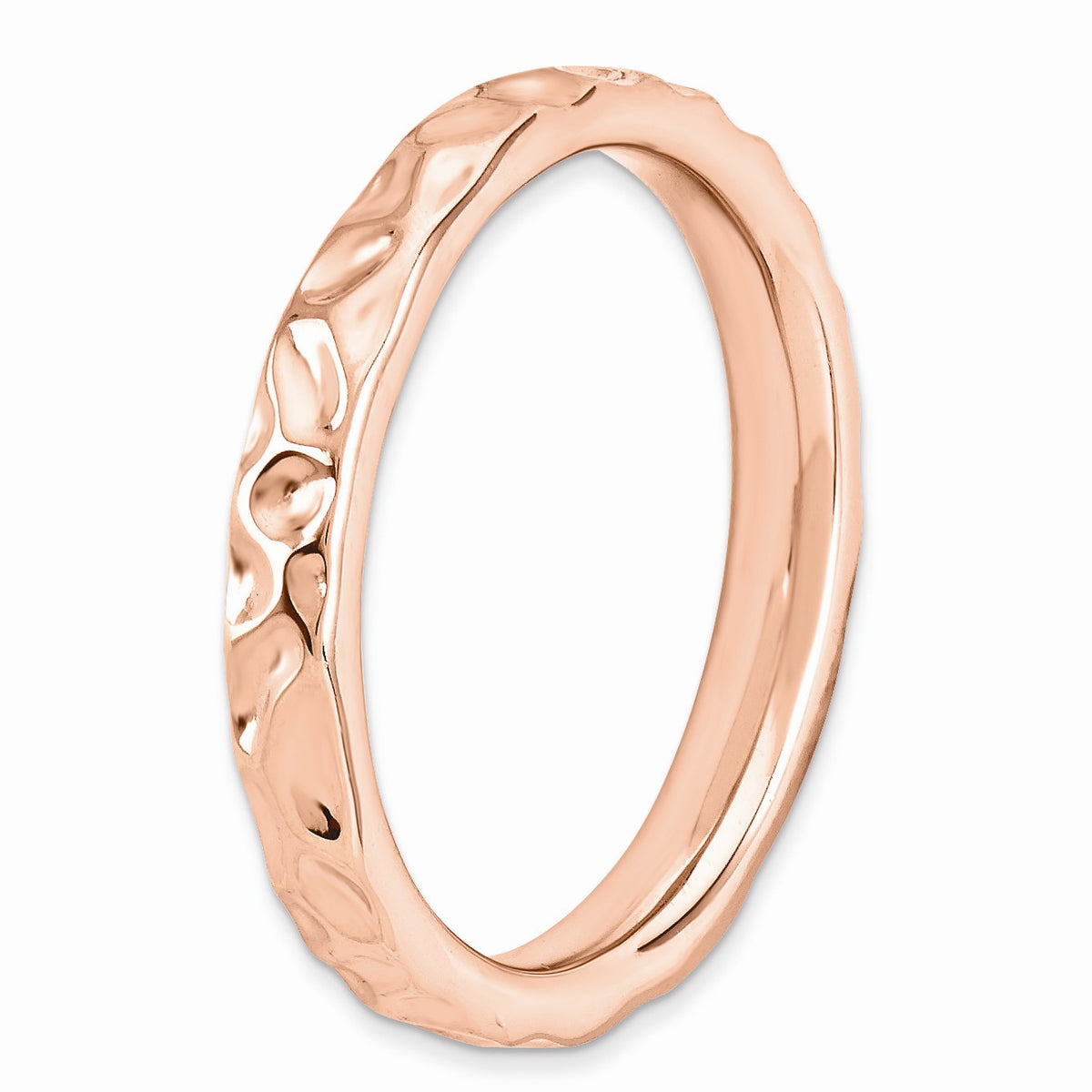 Alternate view of the 3.25mm 14k Rose Gold Plated Sterling Silver Hammered Band, Size 5 by The Black Bow Jewelry Co.