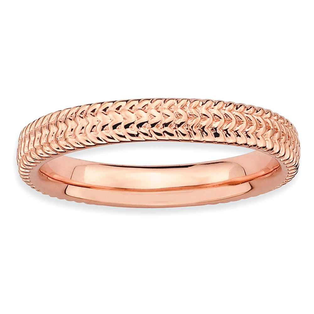 3.25mm 14k Rose Plated Sterling Silver Stackable Finely Textured Band, Item R8960 by The Black Bow Jewelry Co.