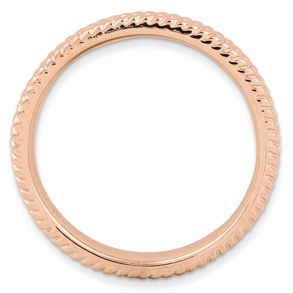 Alternate view of the 3.25mm 14k Rose Plated Sterling Silver Stackable Finely Textured Band by The Black Bow Jewelry Co.