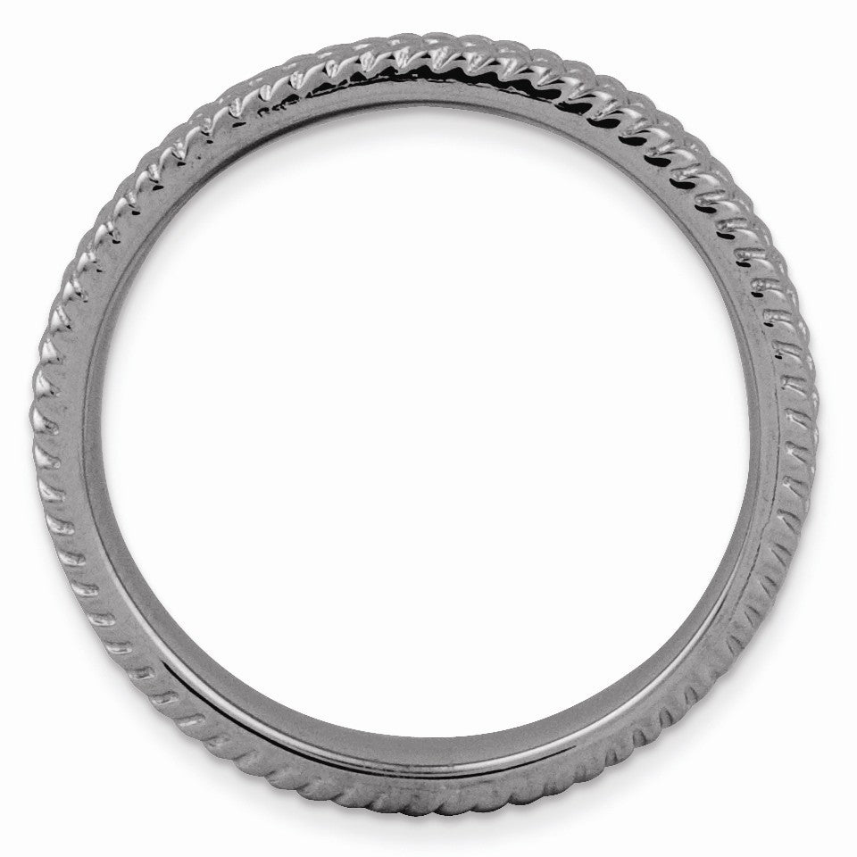 Alternate view of the 3.25mm Stackable Black Plated Sterling Silver Finely Textured Band by The Black Bow Jewelry Co.