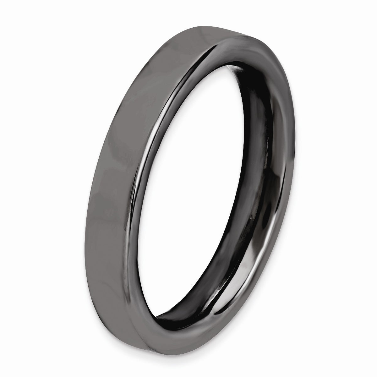 Alternate view of the Black Plated Sterling Silver Stackable Polished Flat 3.5mm Band, Sz 5 by The Black Bow Jewelry Co.