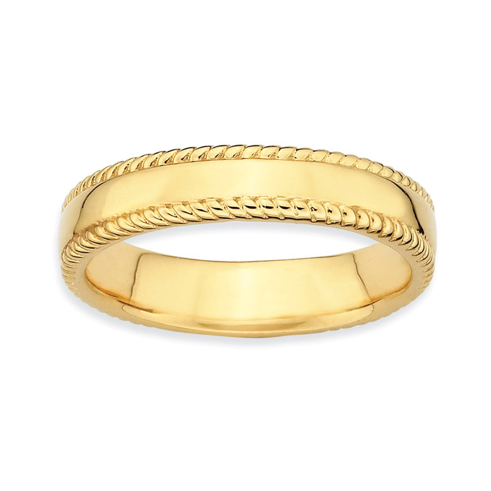 14k Yellow Gold Plate Sterling Silver Stackable Rope Edged 4.25mm Band, Item R8970 by The Black Bow Jewelry Co.