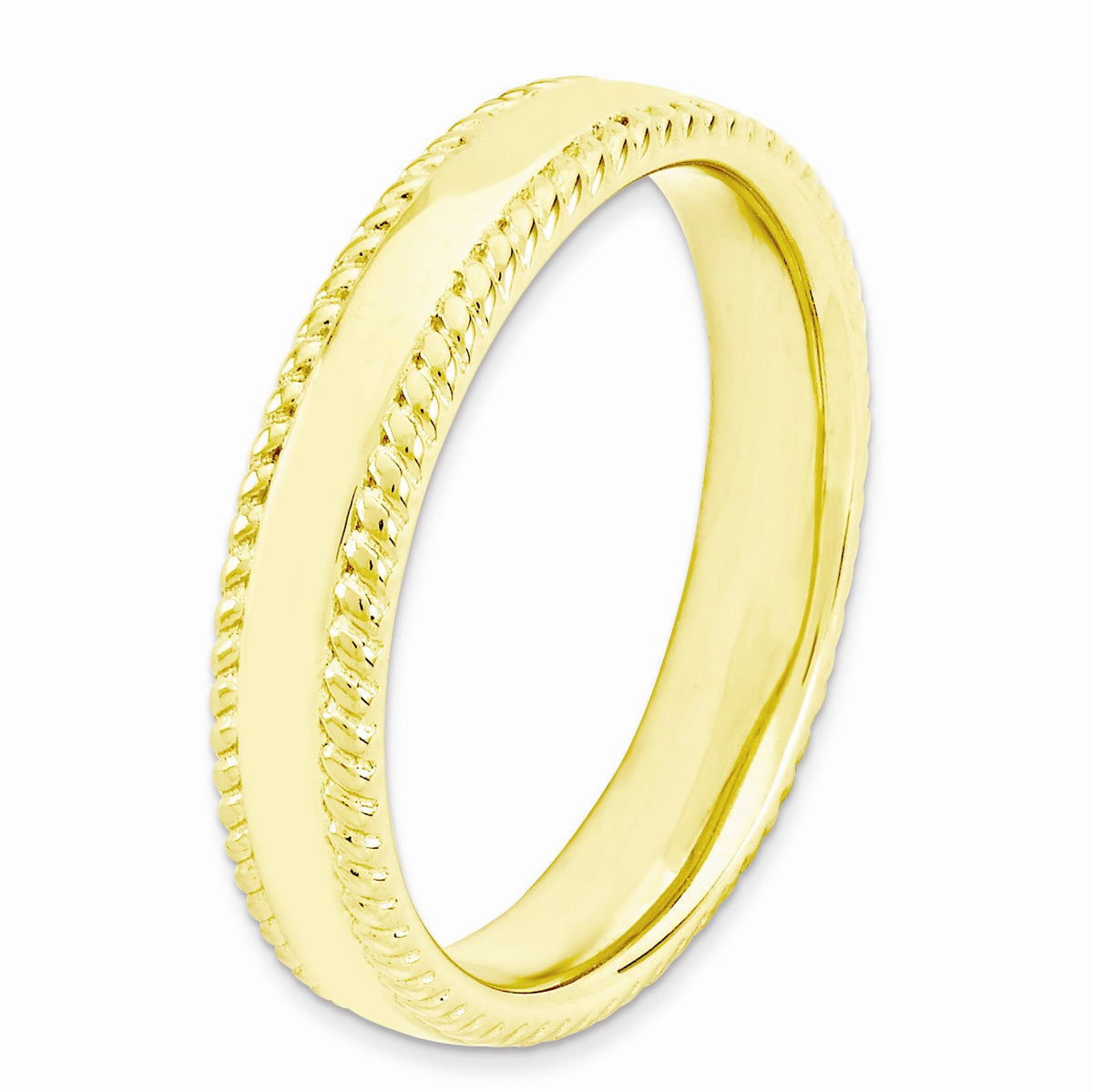 Alternate view of the 14k Yellow Gold Plate Sterling Silver Stackable Rope Edged 4.25mm Band by The Black Bow Jewelry Co.