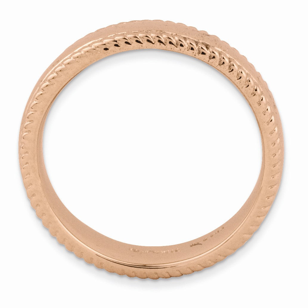 Alternate view of the 14k Rose Gold Plated Sterling Silver Stackable Rope Edged 4.25mm Band by The Black Bow Jewelry Co.