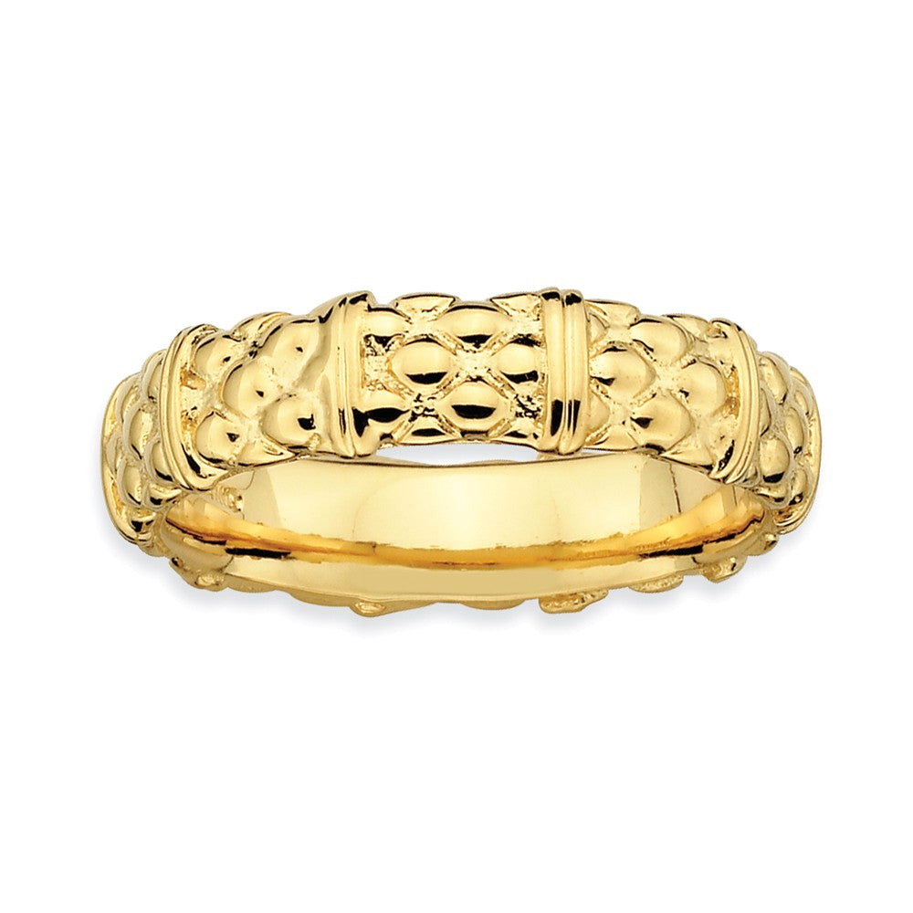 14k Yellow Gold Plated Sterling Silver Stackable Patterned 4.25mm Band, Item R8974 by The Black Bow Jewelry Co.