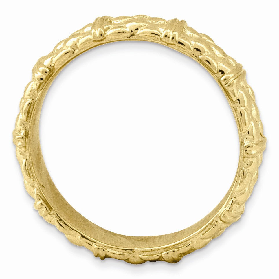 Alternate view of the 14k Yellow Gold Plated Sterling Silver Stackable Patterned 4.25mm Band by The Black Bow Jewelry Co.