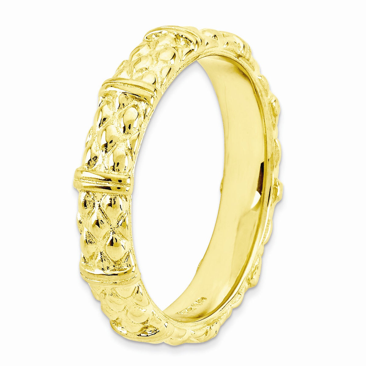 Alternate view of the 14kY Gold Plated Sterling Silver Stack Patterned 4.25mm Band, Size 5 by The Black Bow Jewelry Co.