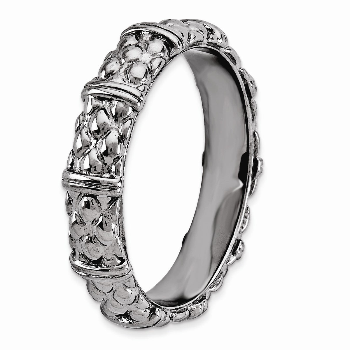 Alternate view of the Black Plated Sterling Silver Divided Patterned 4.25mm Band, Size 5 by The Black Bow Jewelry Co.