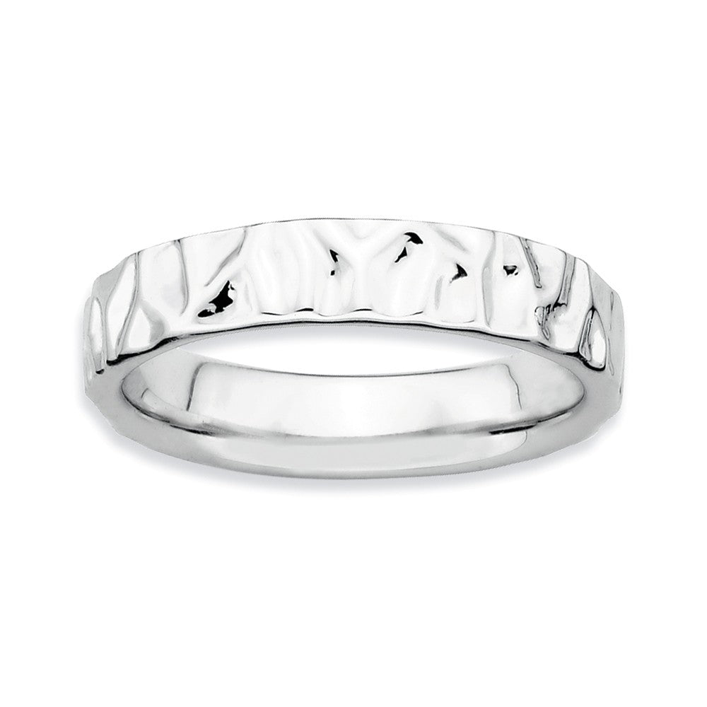 Sterling Silver Stackable Hammered Polished 4.25mm Band, Item R8979 by The Black Bow Jewelry Co.
