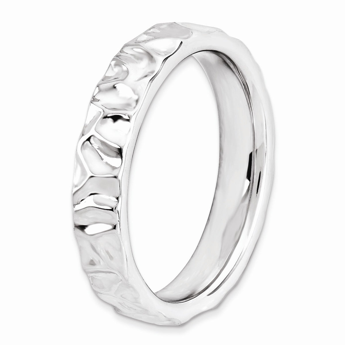 Alternate view of the Sterling Silver Stackable Hammered Polished 4.25mm Band by The Black Bow Jewelry Co.