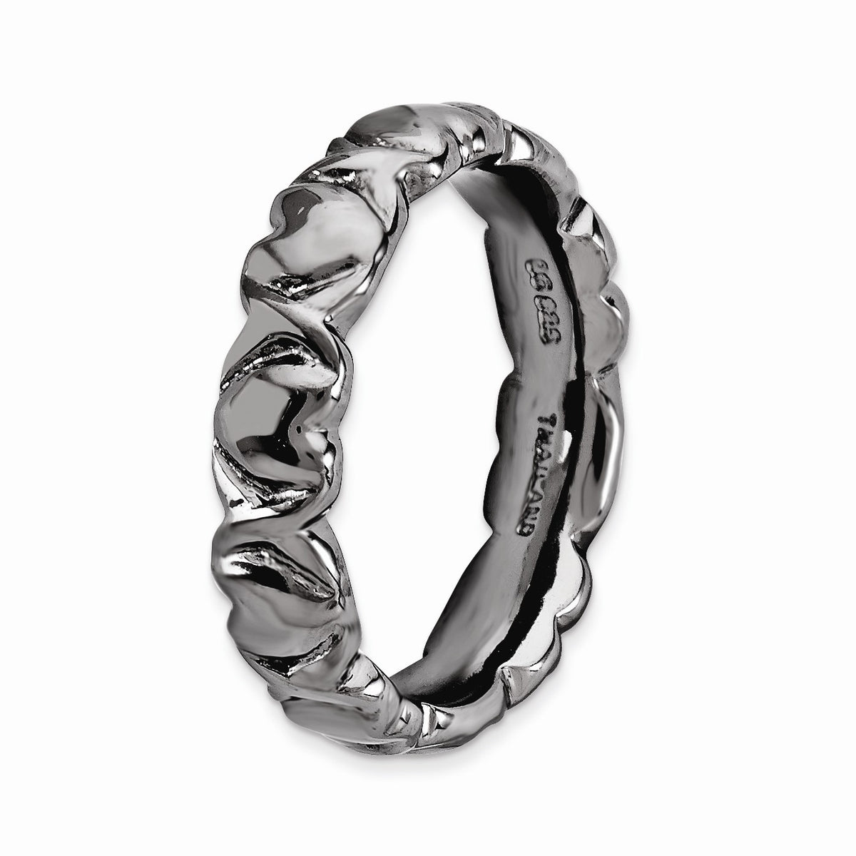 Alternate view of the Black Plated Sterling Silver Entwined Hearts Stackable 4.5mm Band by The Black Bow Jewelry Co.