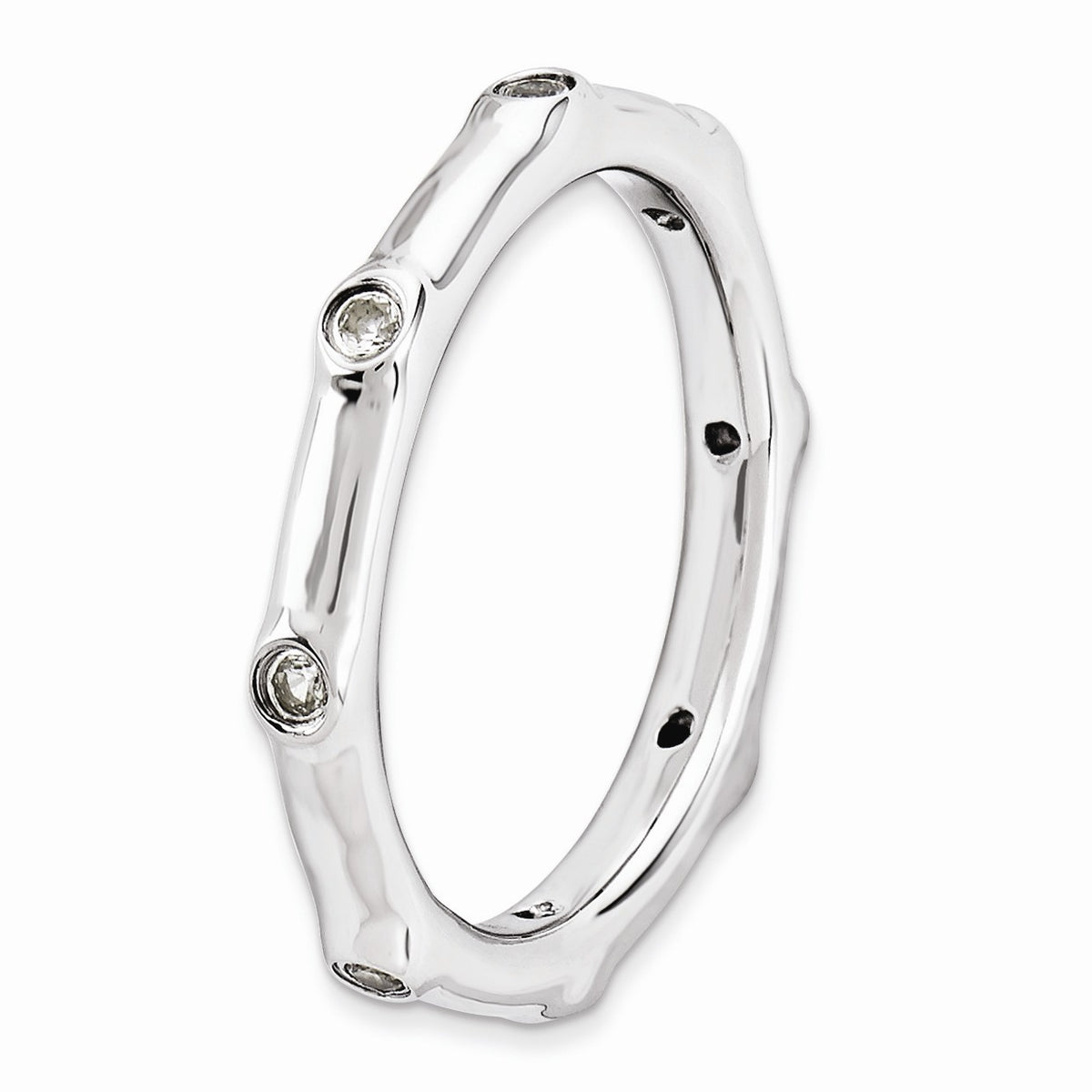 Alternate view of the Sterling Silver Stackable White Topaz Accent 2.25mm Band by The Black Bow Jewelry Co.