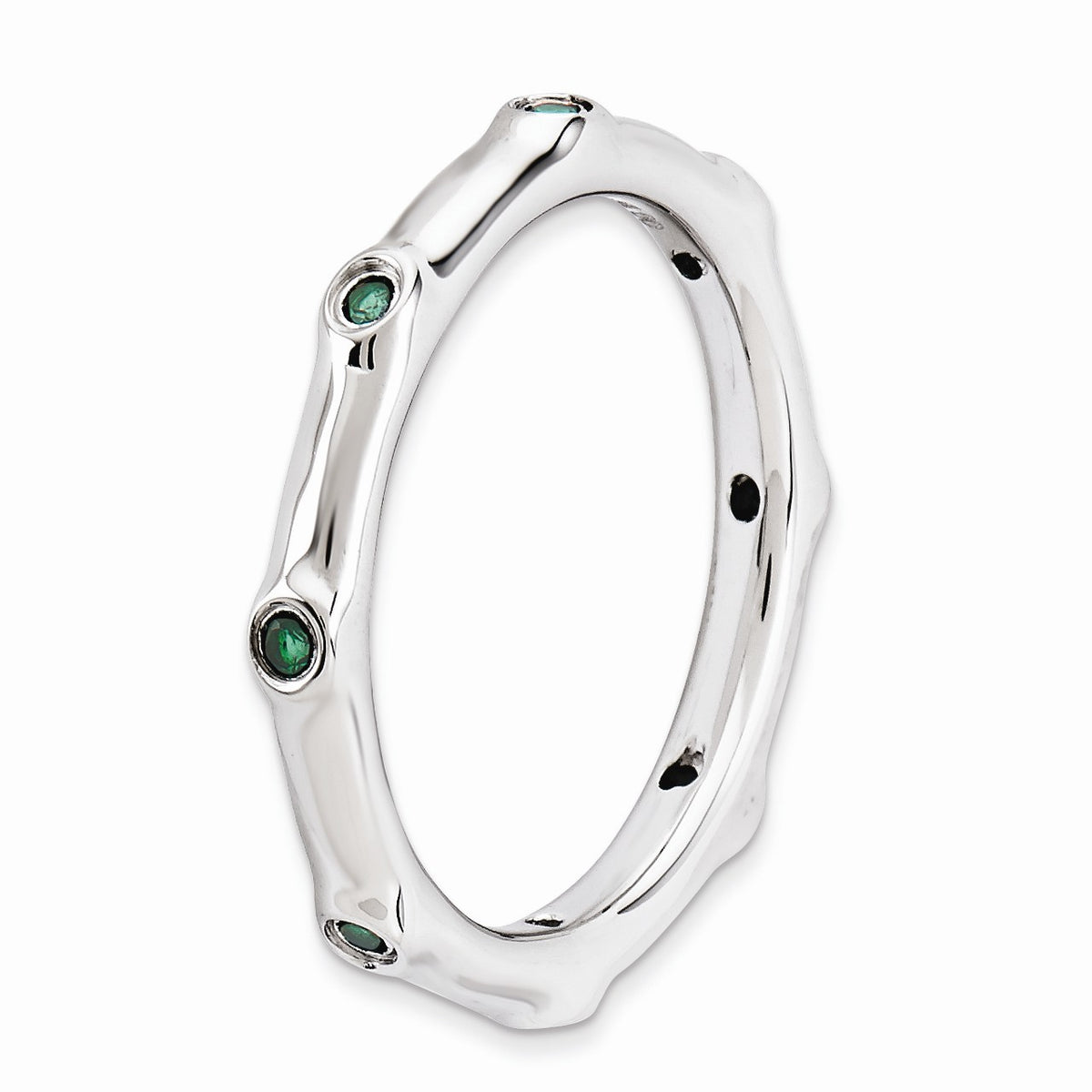 Alternate view of the Sterling Silver Stackable Created Emerald Accent 2.25mm Band by The Black Bow Jewelry Co.