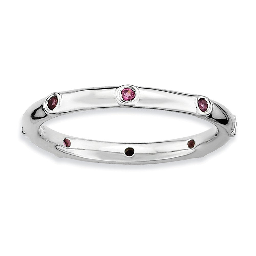Sterling Silver Stackable Rhodolite Garnet Accent 2.25mm Band, Item R8996 by The Black Bow Jewelry Co.