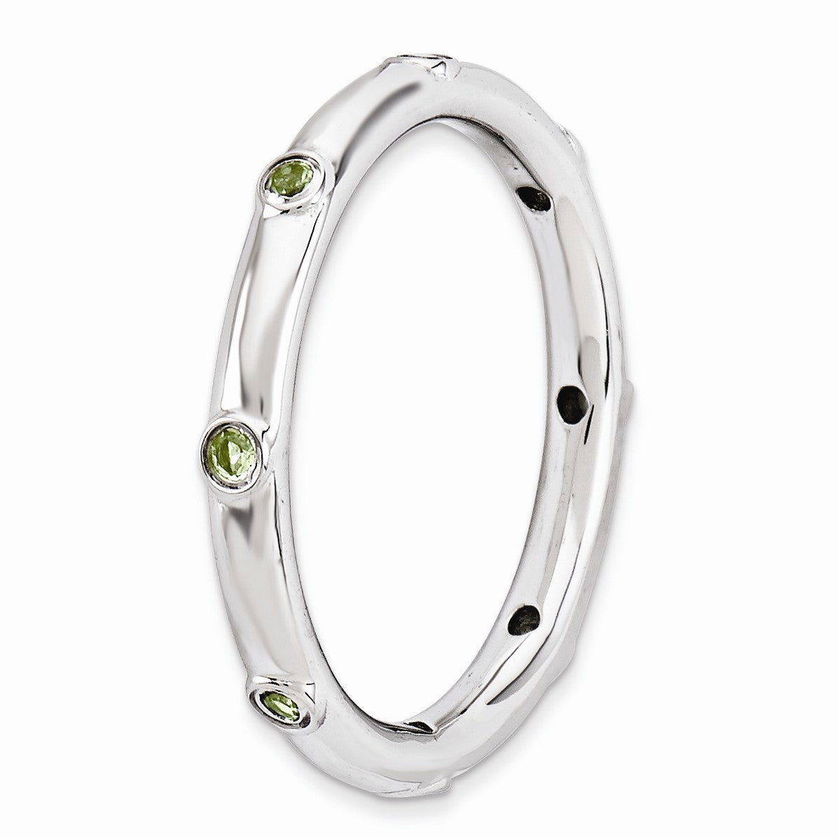 Alternate view of the Sterling Silver Stackable Peridot Accent 2.25mm Band, Size 5 by The Black Bow Jewelry Co.