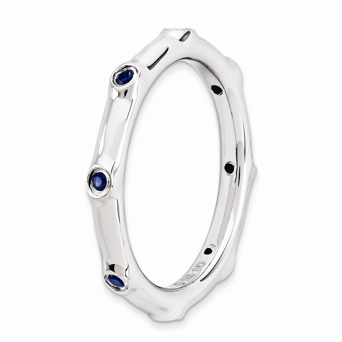 Alternate view of the Sterling Silver Stackable Created Sapphire Accent 2.25mm Band by The Black Bow Jewelry Co.