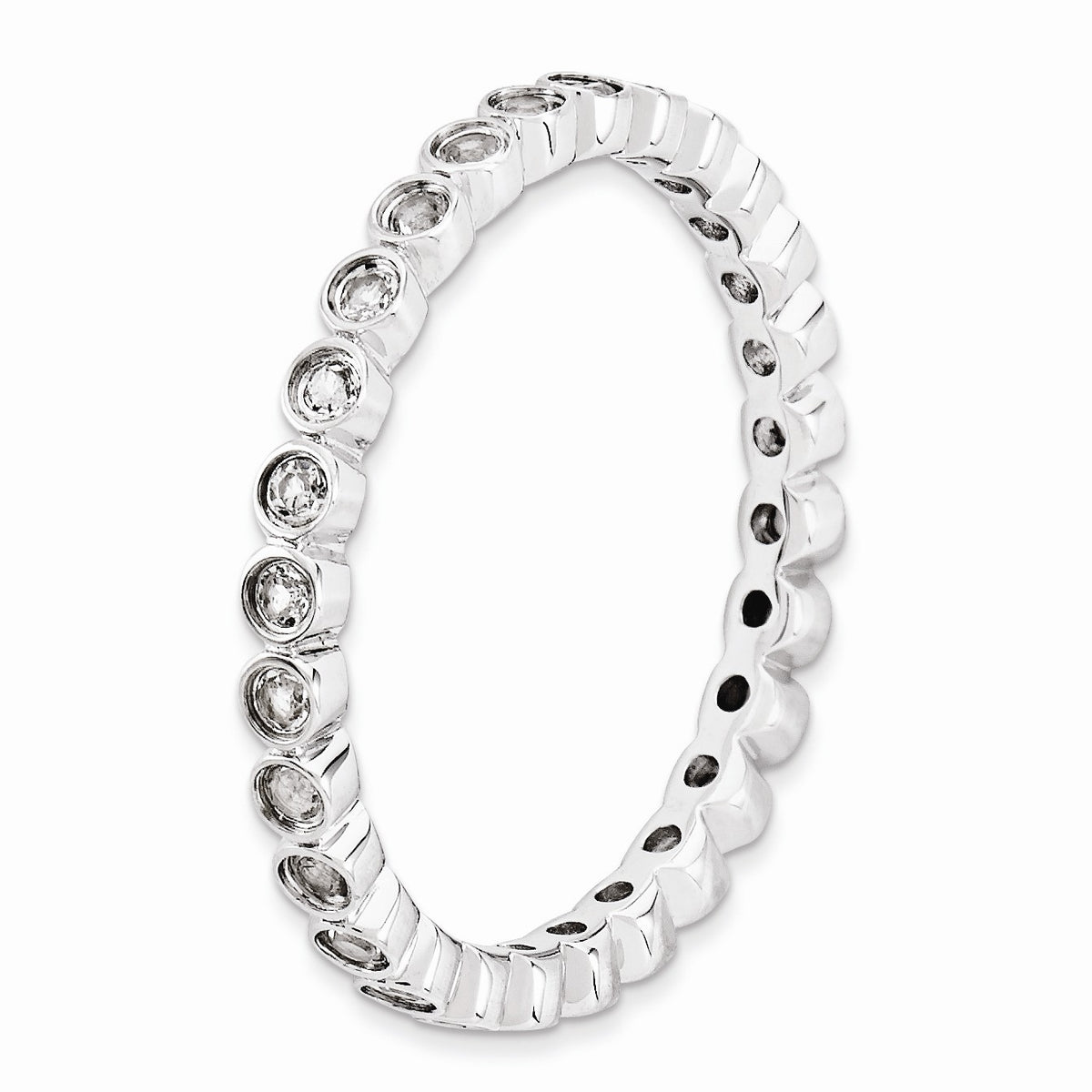 Alternate view of the Sterling Silver Stackable Bezel Set White Topaz 2.25mm Band by The Black Bow Jewelry Co.