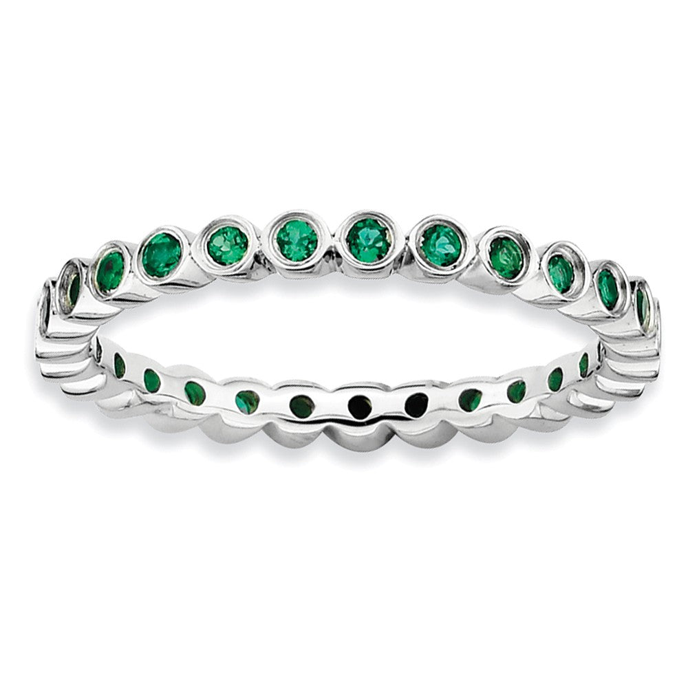 Sterling Silver Stackable Bezel Set Created Emerald 2.25mm Band, Item R9004 by The Black Bow Jewelry Co.