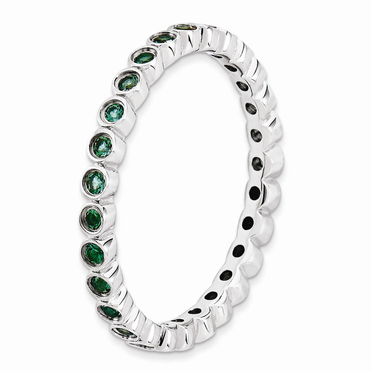 Alternate view of the Sterling Silver Stackable Bezel Set Created Emerald 2.25mm Band by The Black Bow Jewelry Co.