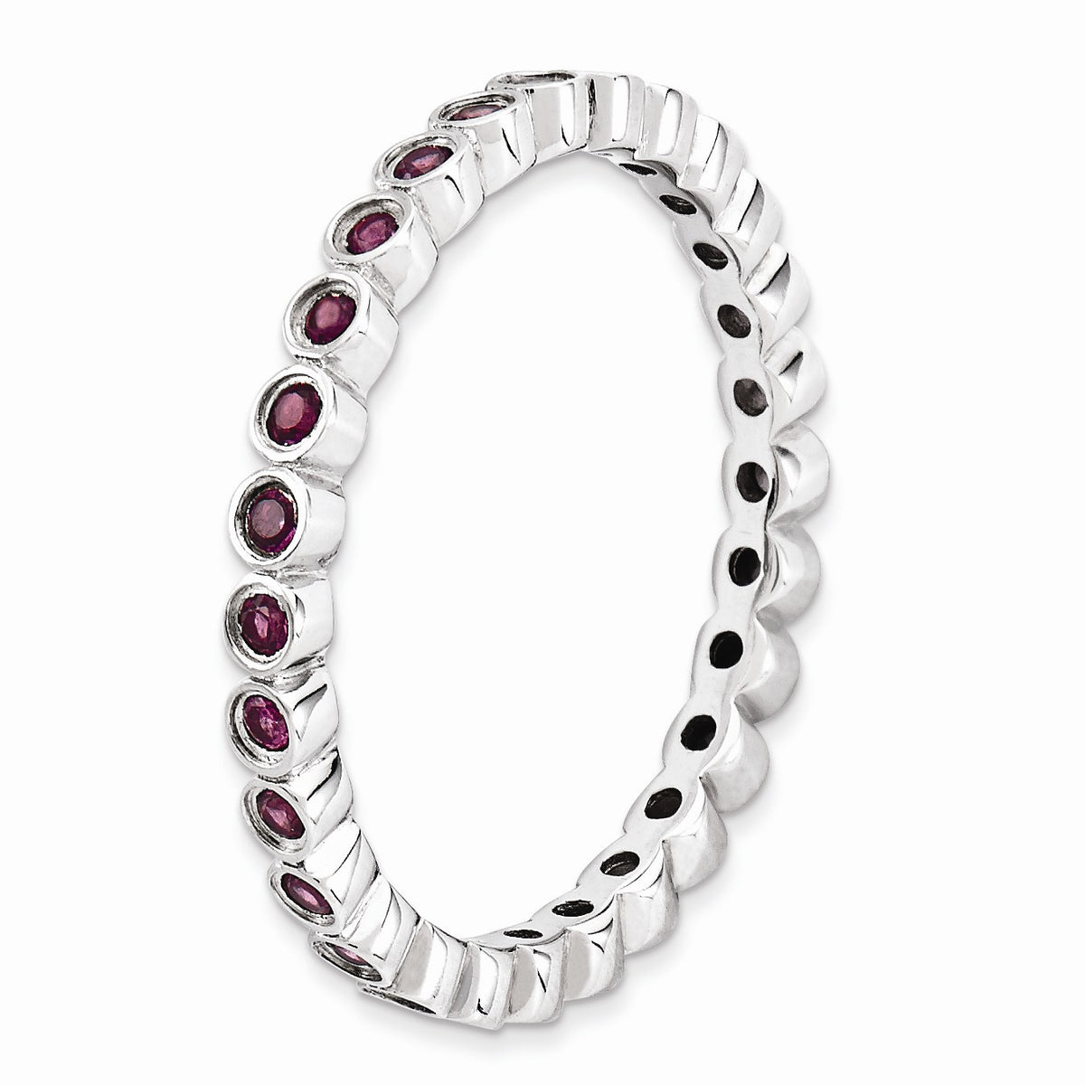 Alternate view of the Sterling Silver Stackable Bezel Set Rhodolite Garnet 2.25mm Band by The Black Bow Jewelry Co.