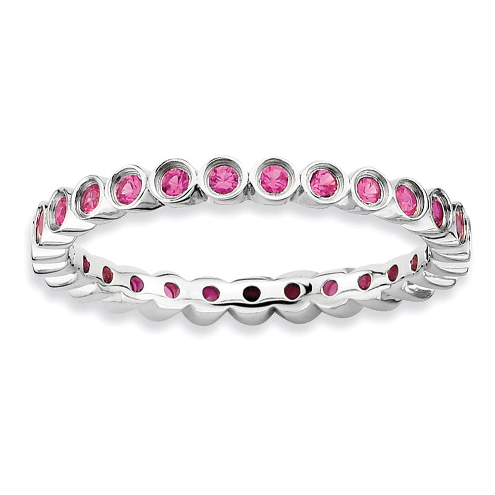 Sterling Silver Stackable Bezel Set Created Ruby 2.25mm Band, Item R9006 by The Black Bow Jewelry Co.