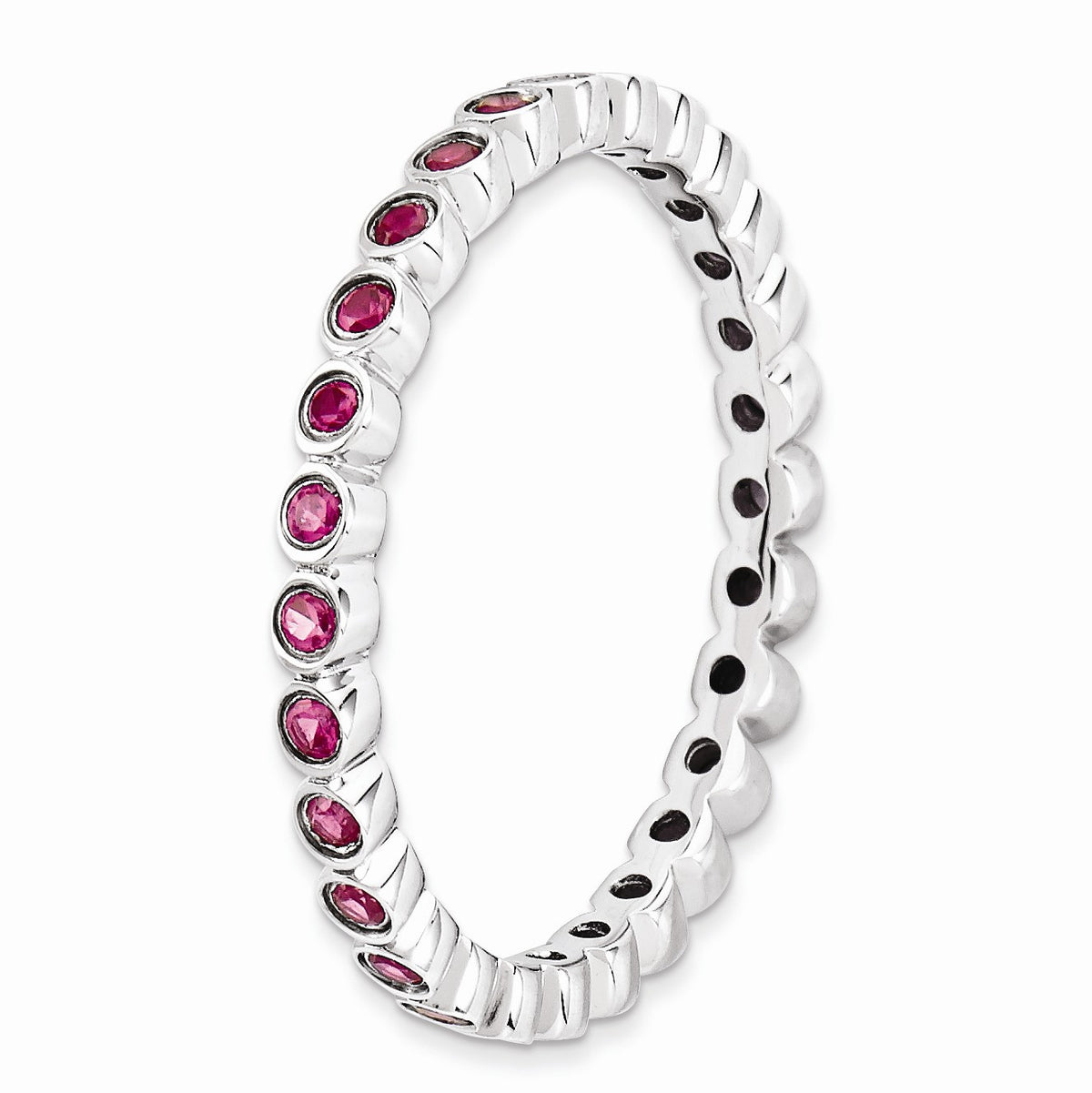 Alternate view of the Sterling Silver Stackable Bezel Set Created Ruby 2.25mm Band by The Black Bow Jewelry Co.