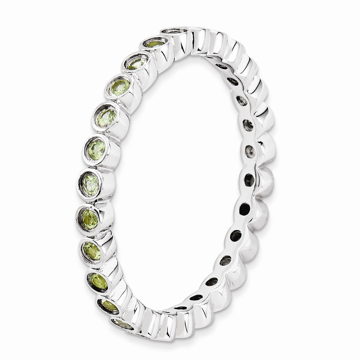 Alternate view of the Sterling Silver Stackable Bezel Set Peridot 2.25mm Band by The Black Bow Jewelry Co.