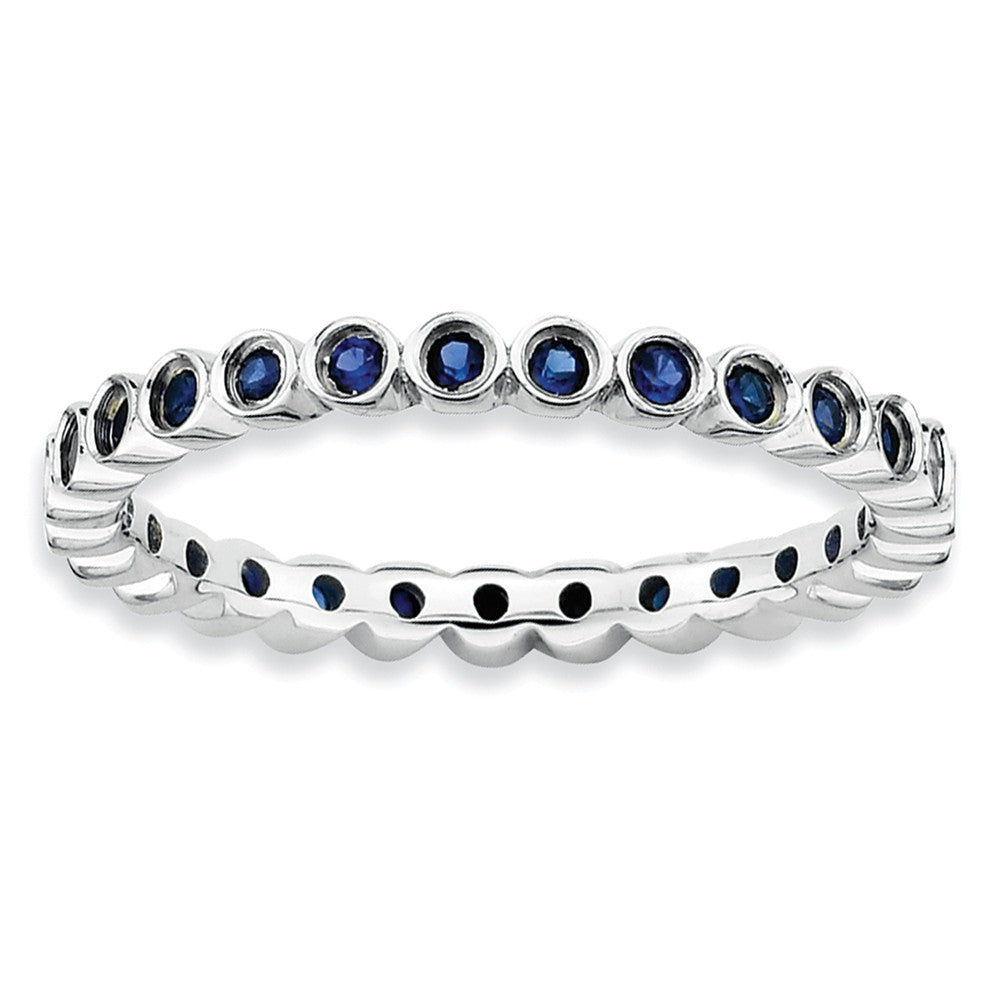 Sterling Silver Stackable Bezel Set Created Sapphire 2.25mm Band, Item R9008 by The Black Bow Jewelry Co.