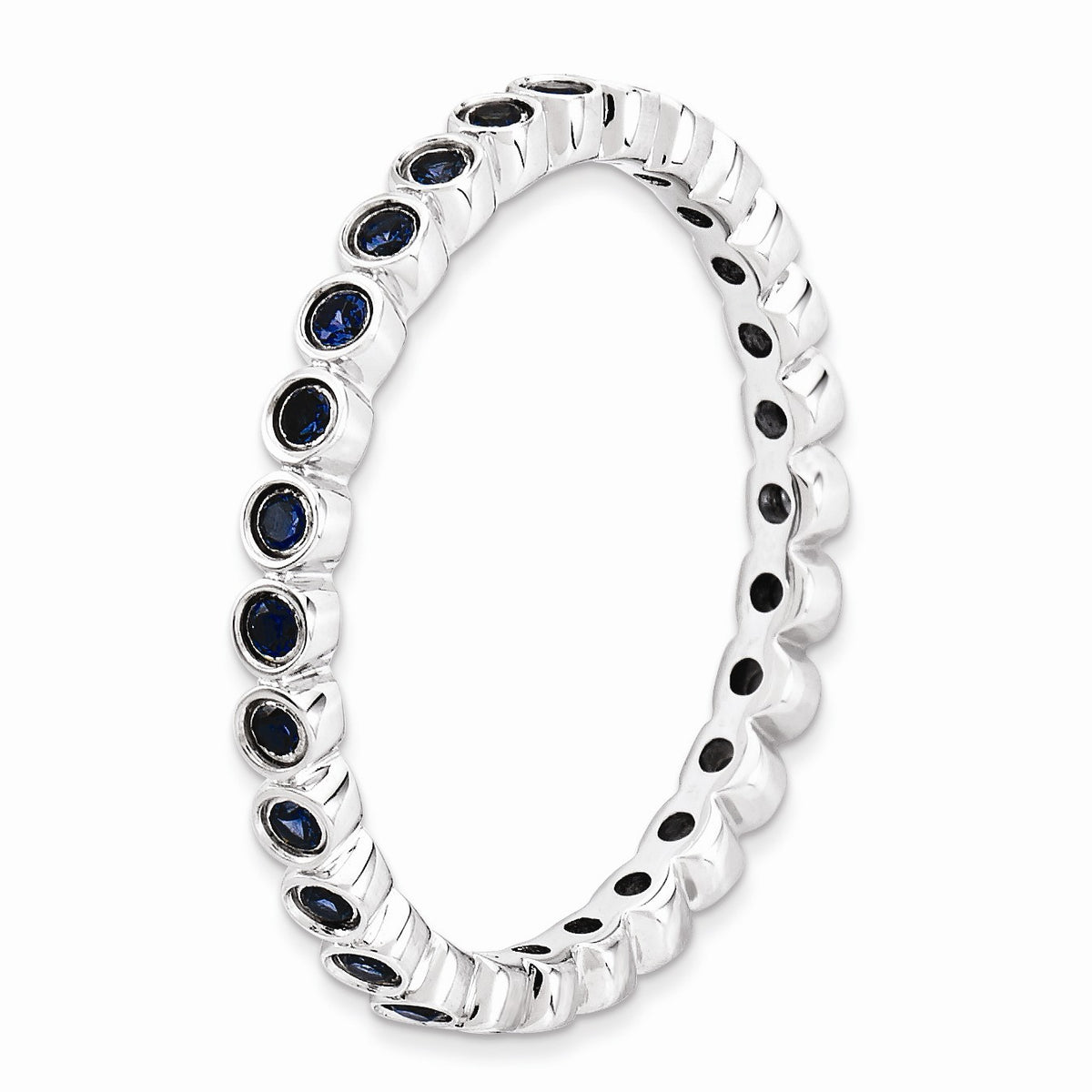 Alternate view of the Sterling Silver Stackable Bezel Set Created Sapphire 2.25mm Band by The Black Bow Jewelry Co.