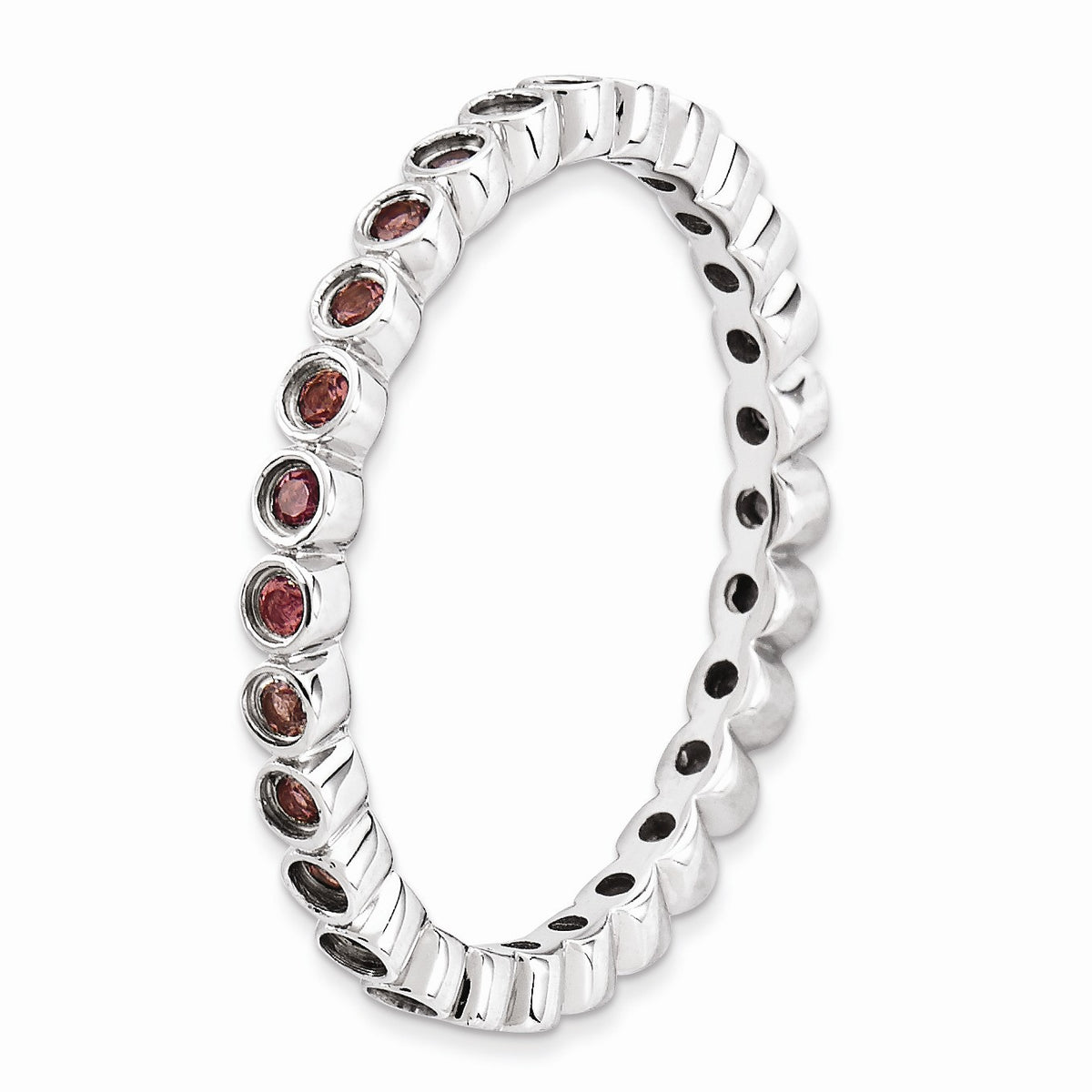 Alternate view of the Sterling Silver Stackable Bezel Set Pink Tourmaline 2.25mm Band, Sz 5 by The Black Bow Jewelry Co.