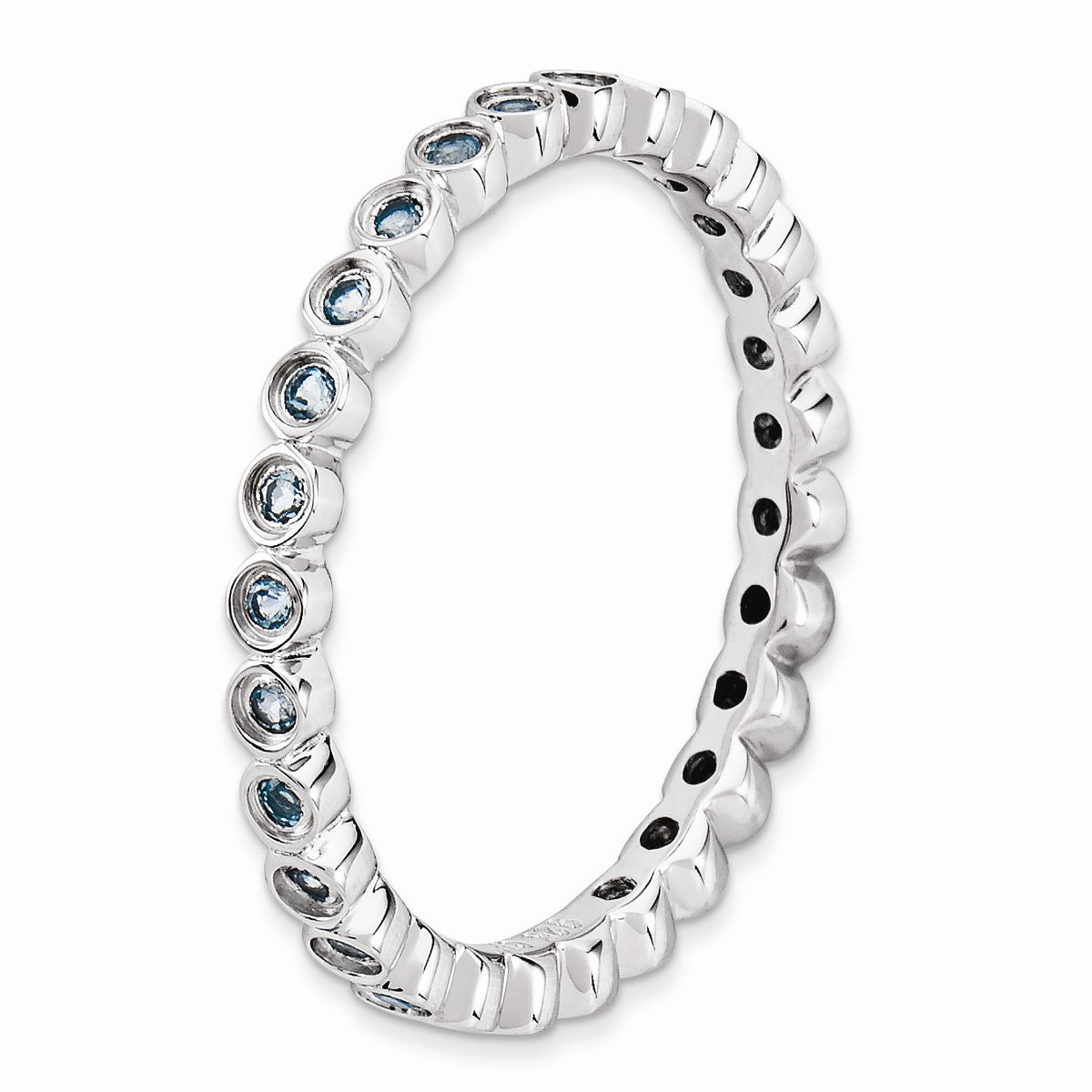 Alternate view of the Sterling Silver Stackable Bezel Set Blue Topaz 2.25mm Band, Size 5 by The Black Bow Jewelry Co.