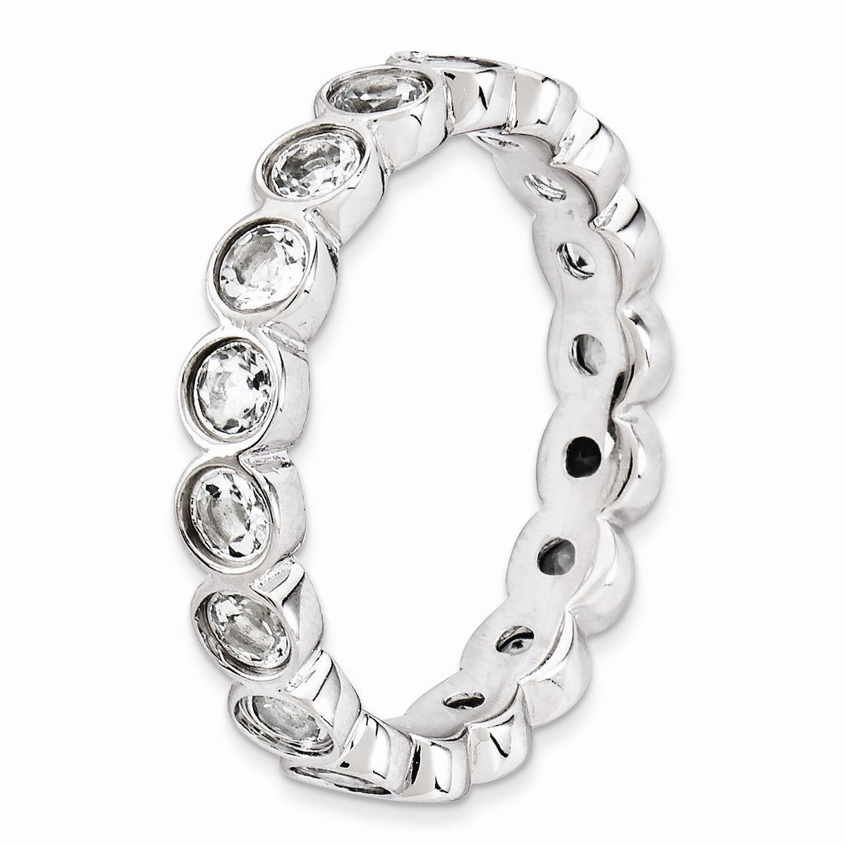 Alternate view of the Sterling Silver Stackable Bezel Set White Topaz 3.5mm Band, Size 5 by The Black Bow Jewelry Co.