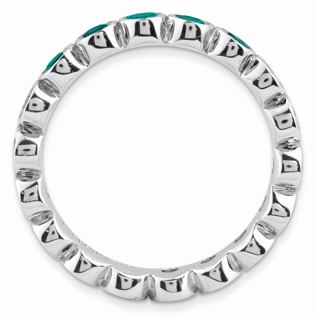 Alternate view of the Sterling Silver Stackable Bezel Set Created Emerald 3.5mm Band by The Black Bow Jewelry Co.
