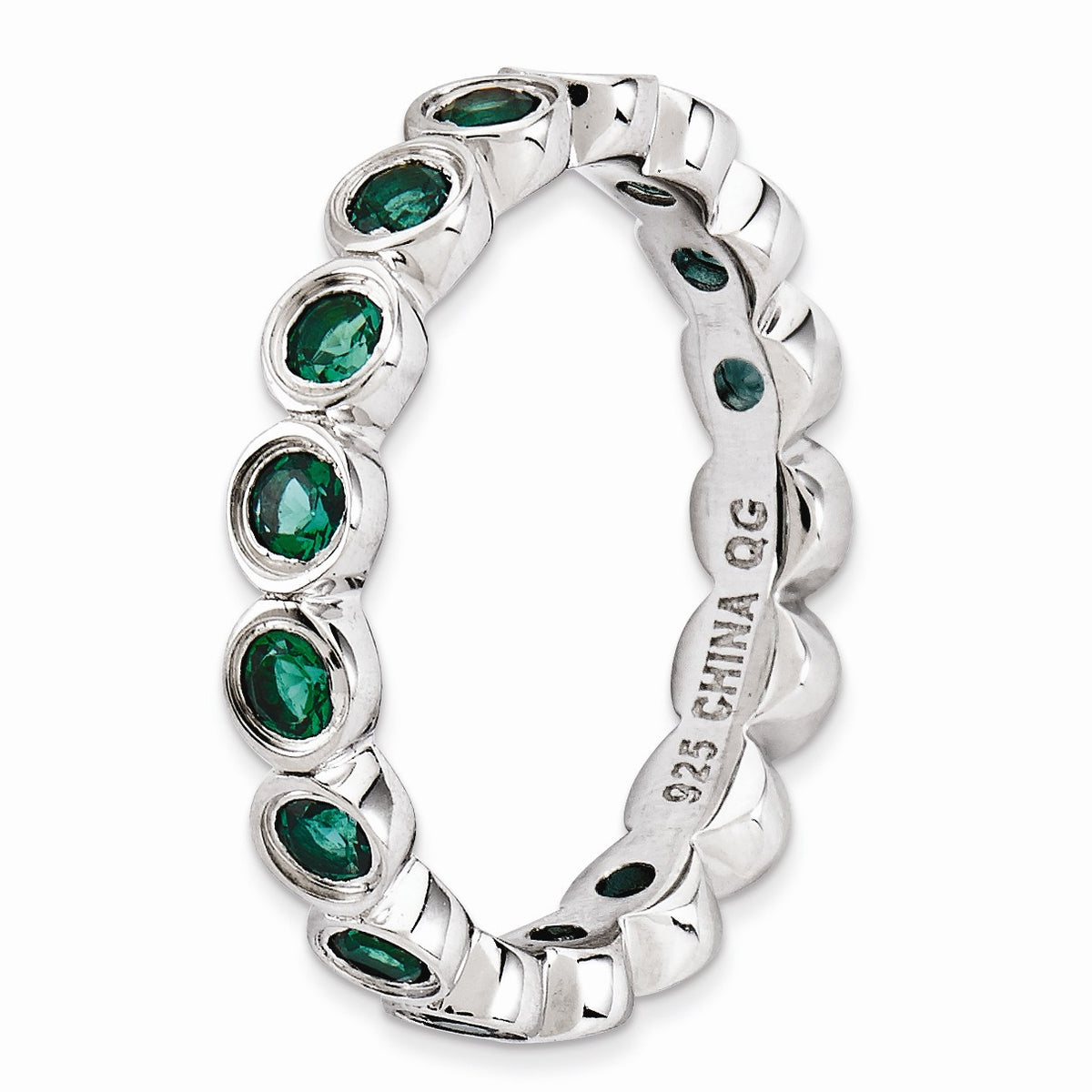 Alternate view of the Sterling Silver Stackable Bezel Set Created Emerald 3.5mm Band, Size 5 by The Black Bow Jewelry Co.